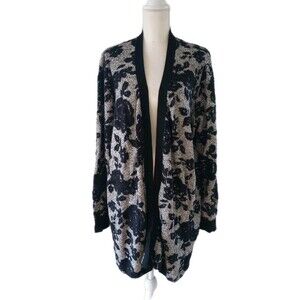 Lane Bryant Open Cardigan Sweater Black Gray Rose Floral Whimsigoth 18 20 Cozy